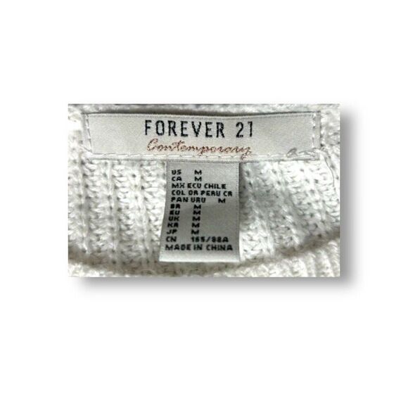 Forever 21 M White Knit Sweater Sheer Cutout Striped Pullover Y2K Streetwear - Picture 6 of 8